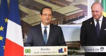François Hollande et Laurent Fabius le jour de l'inauguration du site du futur lycée de Brasilia