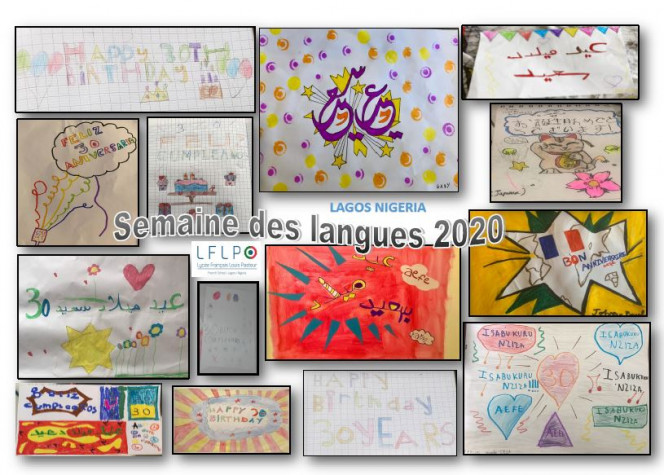 Semaine/mois des langues : mosaïque de dessins d&#039;élèves en CE2 à Lagos