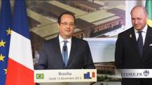 François Hollande et Laurent Fabius le jour de l'inauguration du site du futur lycée de Brasilia